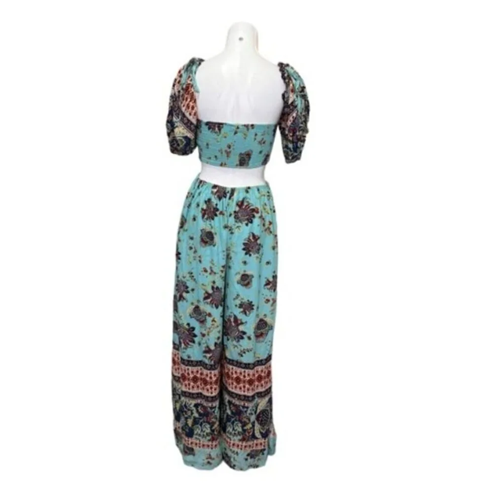 Free People Bali Citrus Skies Paisley Print Jumpsuit Bohemian Boho Size Small - Picture 12 of 15